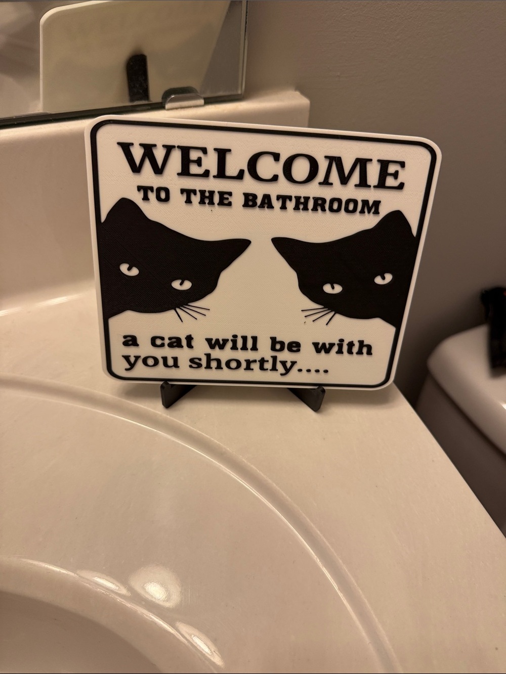 Welcome to the Bathroom Black & White Cat Sign - Picture 4 of 5
